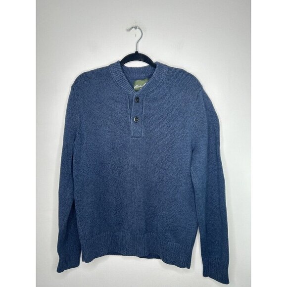 Eddie Bauer Sweater Men's Blue Tight Knit Button Cotton 90s Vintage Size Large - Picture 1 of 10
